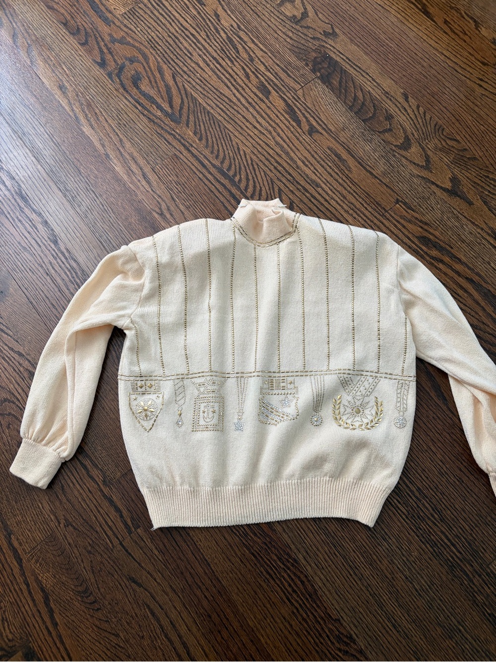 St. John Cream Beaded Crew Neck Sweater
